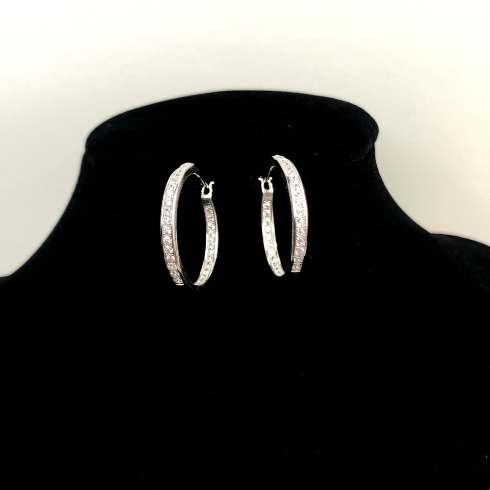 925 Sterling Silver Hoops with CZ Earrings 22mm